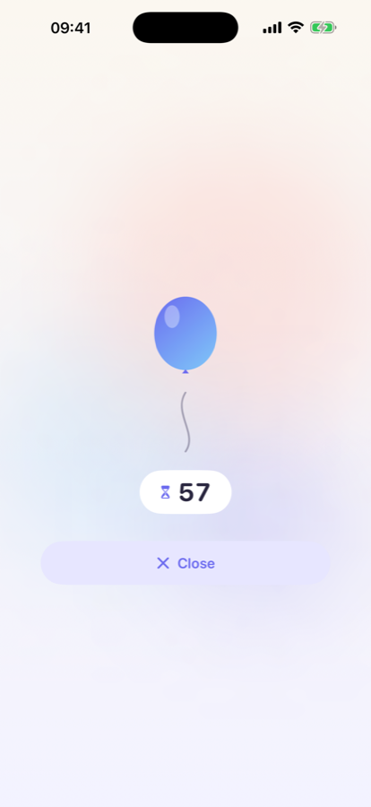 A visual balloon timer inflating as time passes